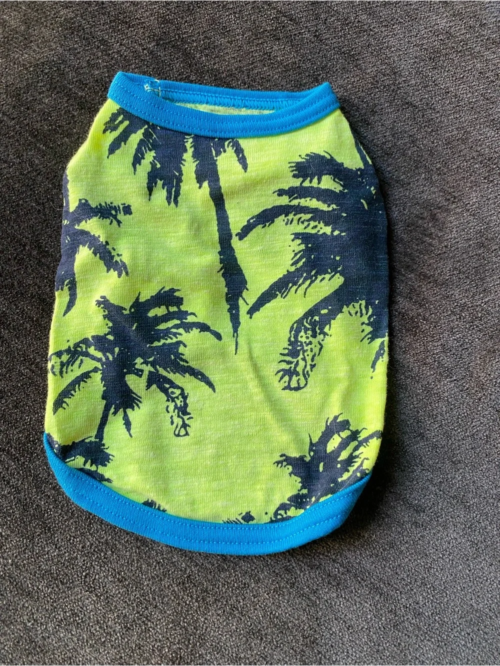 Neon Lime Palm Print Pet Tank with Blue Trim